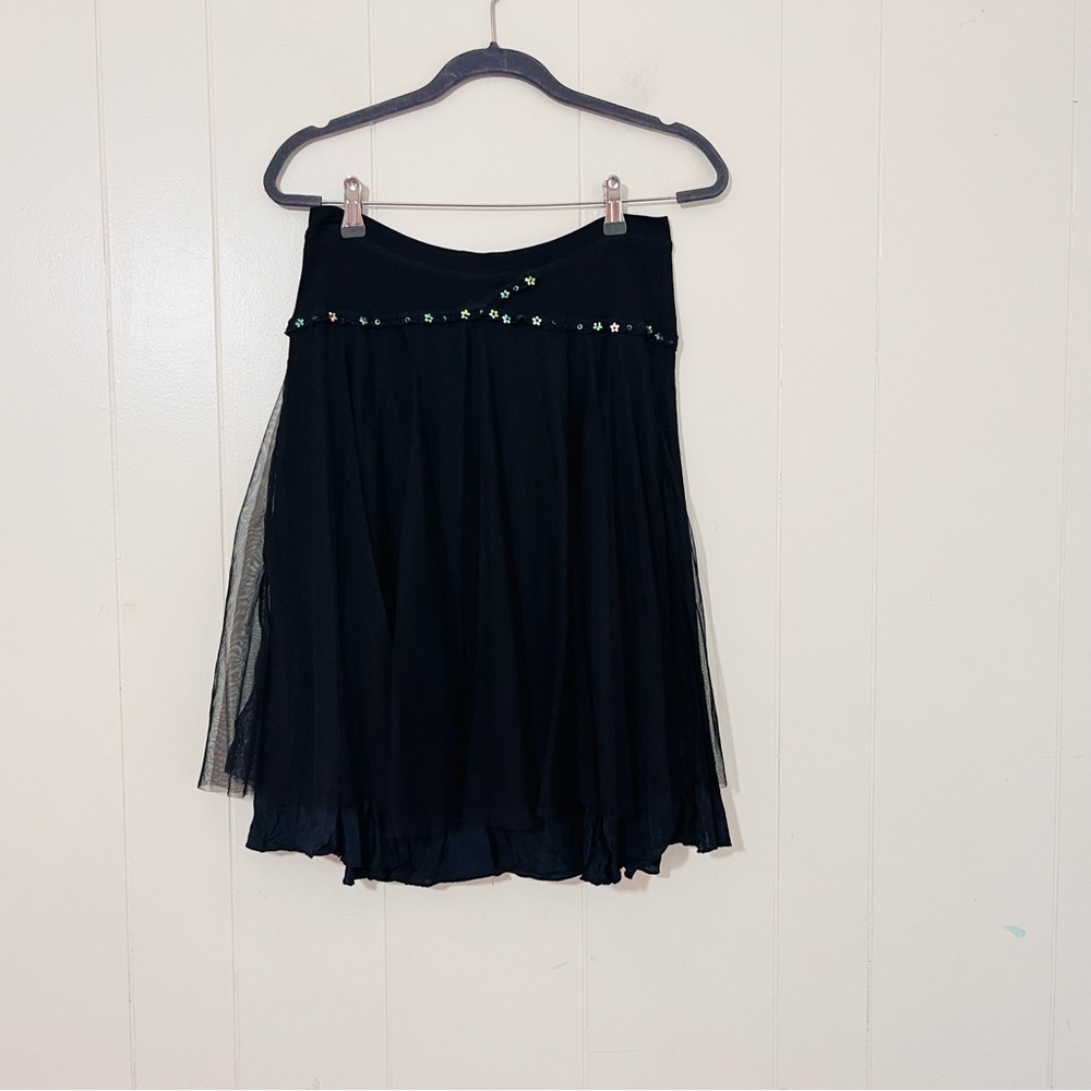 Free People Black Tulle Sequin A-Line Midi Skirt Size 4